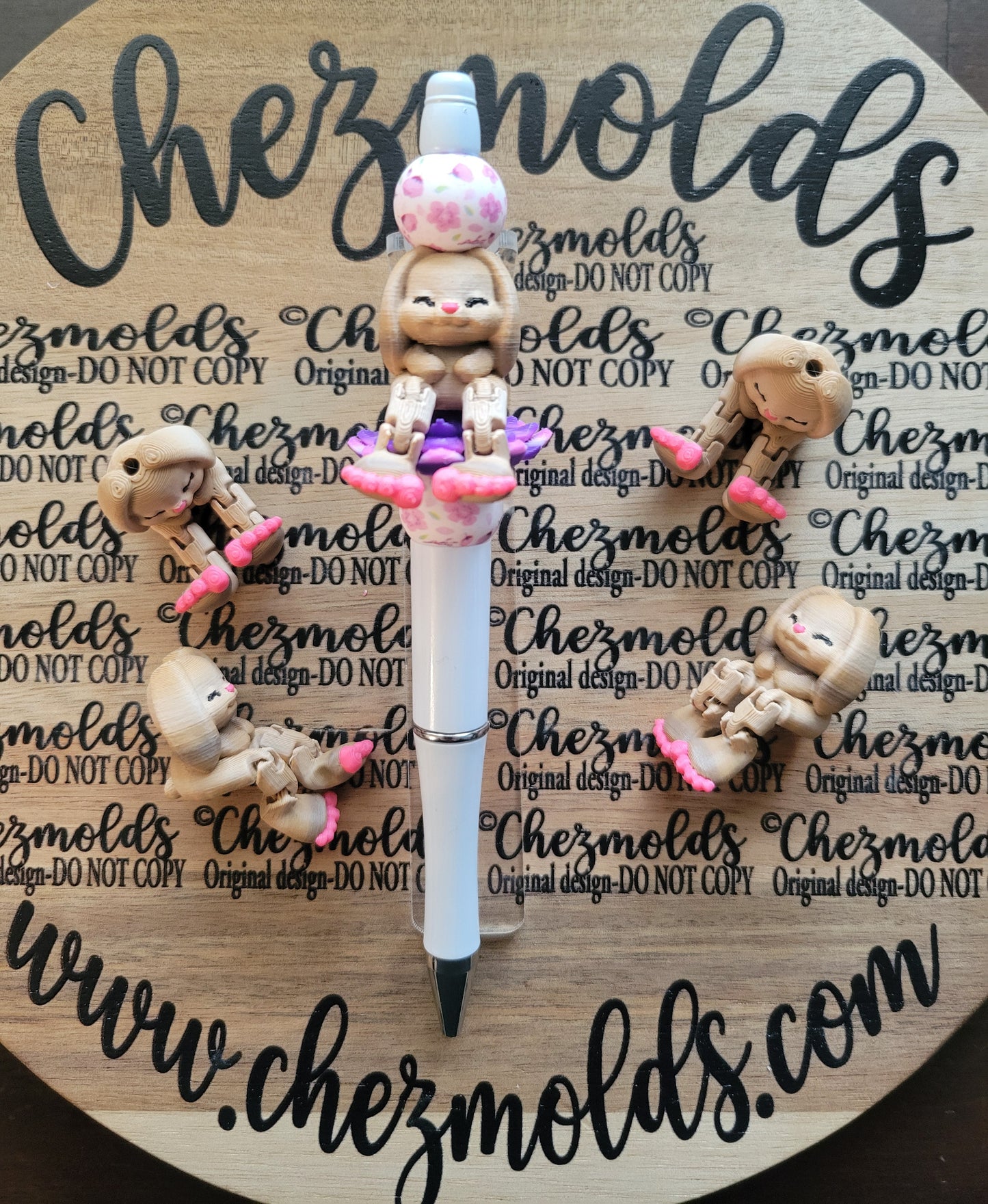 CE 3d printed focal bead-Brown bunny floppy ears kicker ( flexy feet )