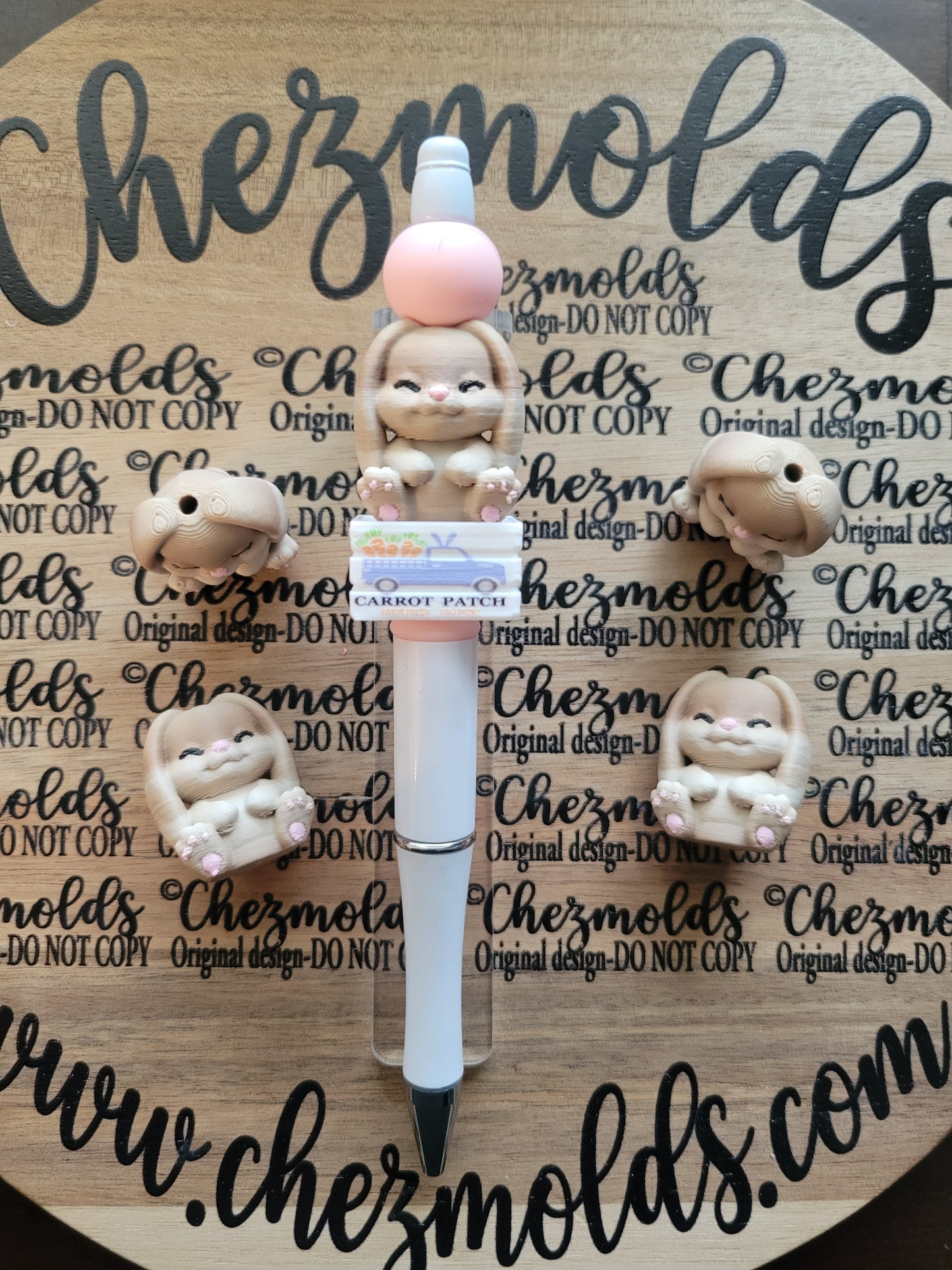 CE 3d printed focal Bead-3d brown bunny flop ears NONK