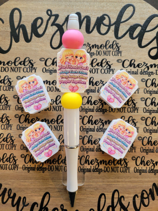 CE 3d printed focal Bead-True friends dont judge each other- CG exclusive design