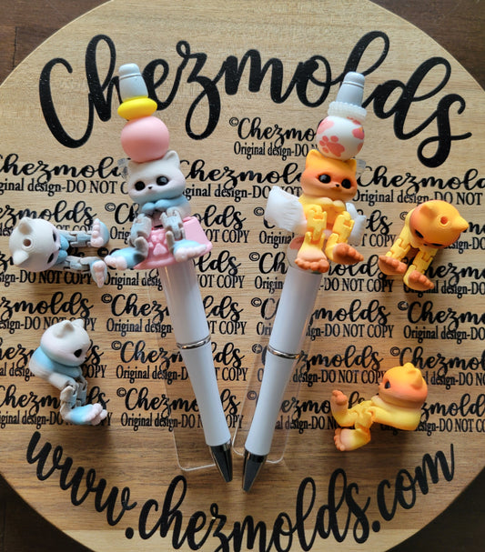 CE 3d printed focal bead-Kitty kicker ( flexy feet )