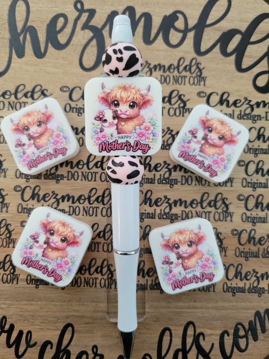 CE 3d printed focal Bead-Happy mothers day cows -CG exclusive design