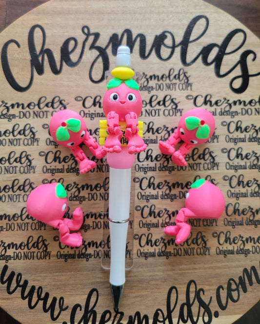 CE 3d printed focal bead-Pink lemon-y kicker ( flexy feet )