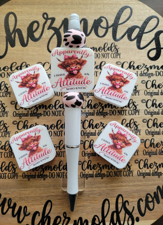 CE 3d printed focal Bead-Apparently i have an attitude- cow