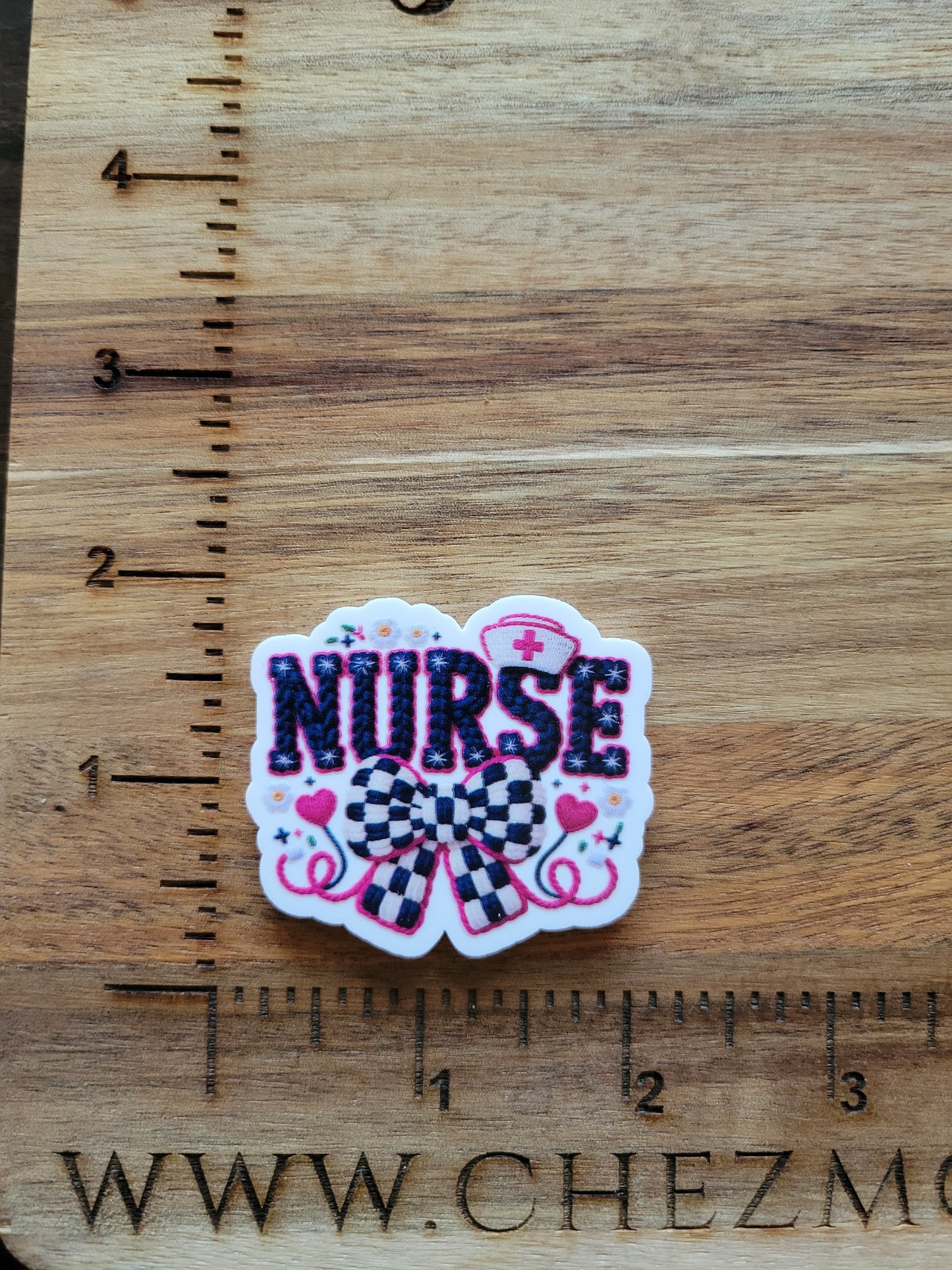 uv printed acrylic flatback-nurse yarn check bow