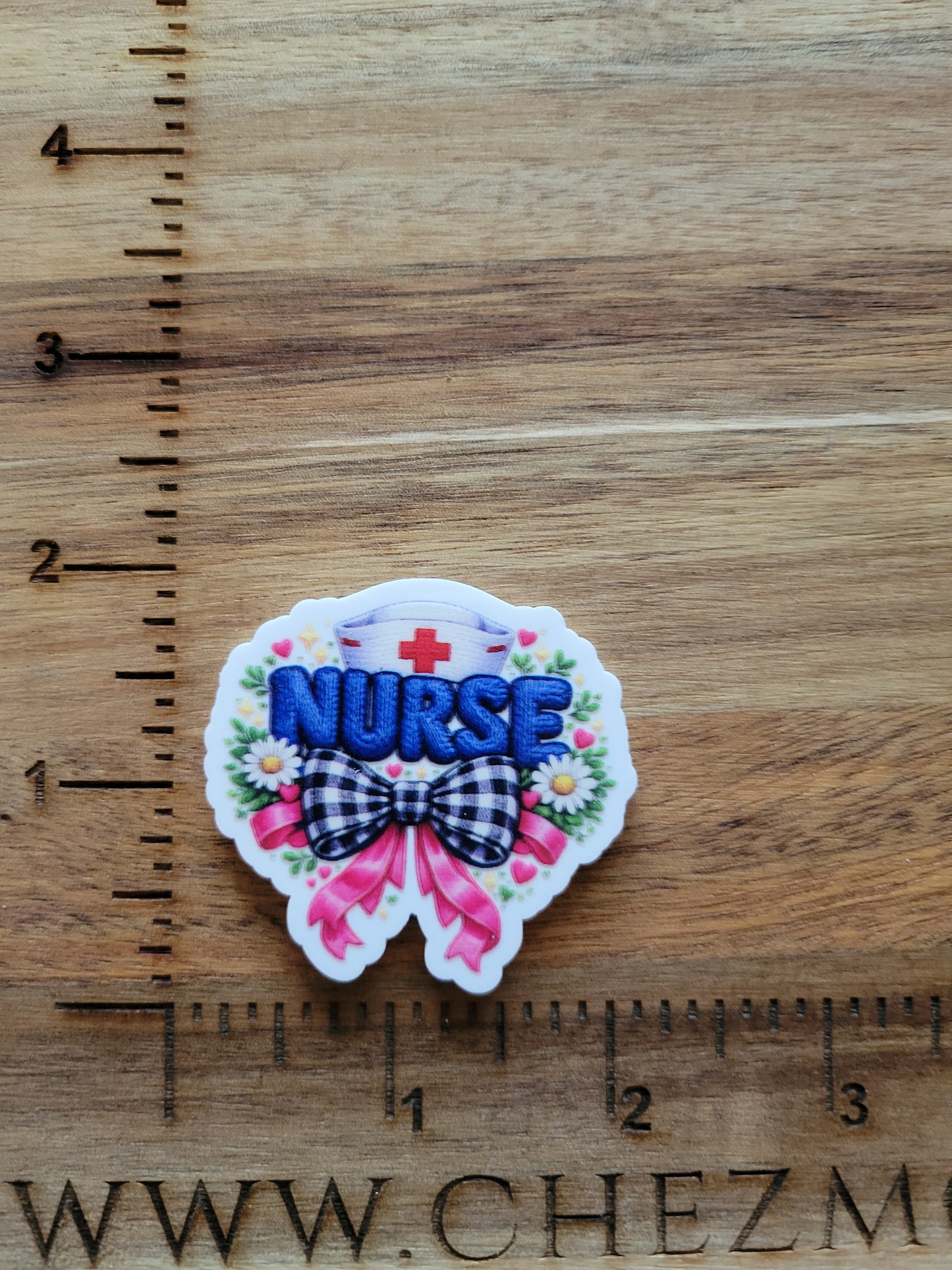 uv printed acrylic flatback-nurse yarn check bow floral