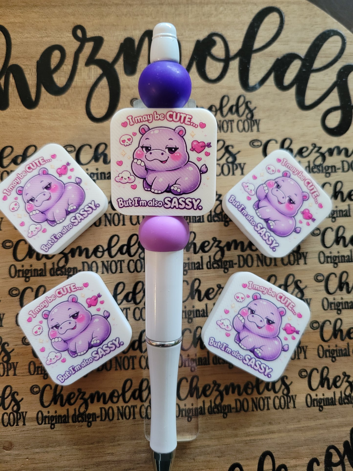 CE 3d printed focal Bead-Sassy hippo- CG exclusive design