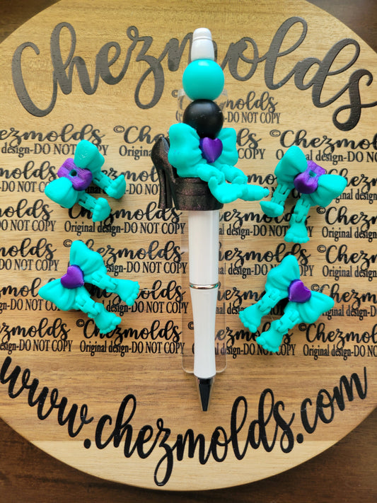 CE 3d printed focal bead-Teal and purple bow kicker ( flexy feet )