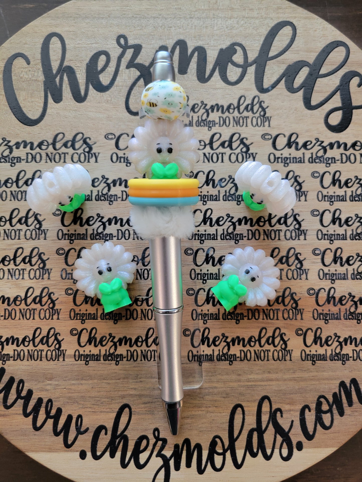 CE 3d printed focal Bead-3D white pearl daisy baby NONK