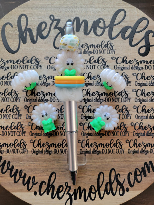 CE 3d printed focal Bead-3D white pearl daisy baby NONK