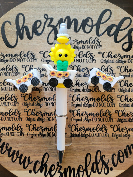 CE 3d printed focal Bead-3D Garden cart- sunflowers