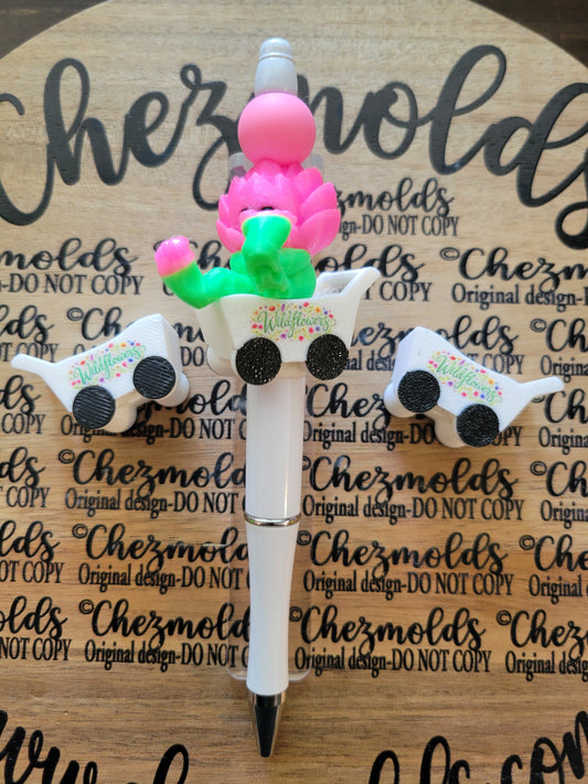 CE 3d printed focal Bead-3D Garden cart- wildflowers