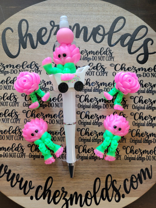 CE 3d printed focal bead- pearl pink lotus baby kicker ( flexy feet )