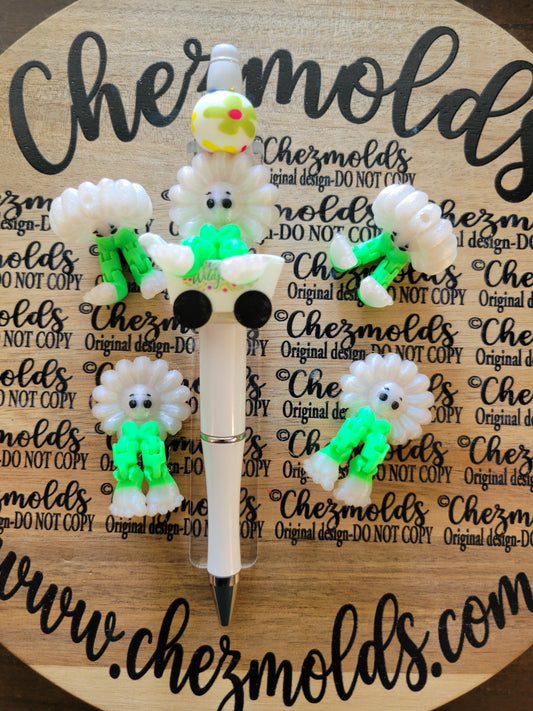 CE 3d printed focal bead- pearl white daisy baby kicker ( flexy feet )
