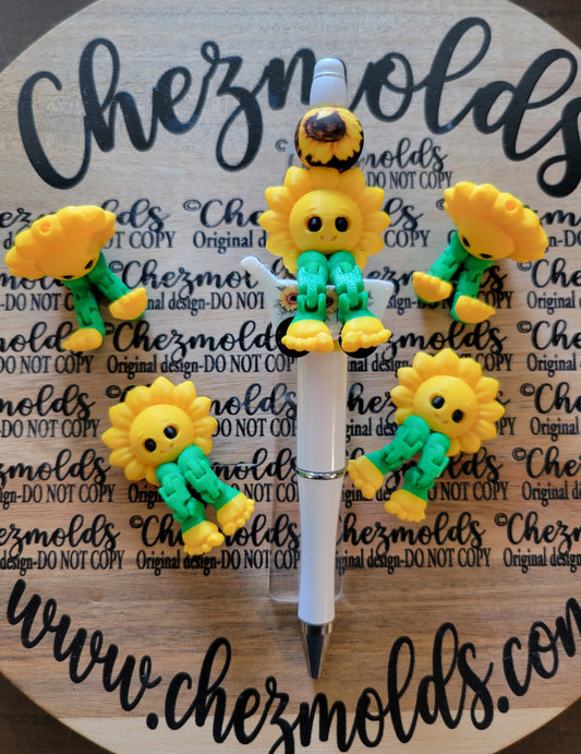 CE 3d printed focal bead- sunflower baby kicker ( flexy feet )