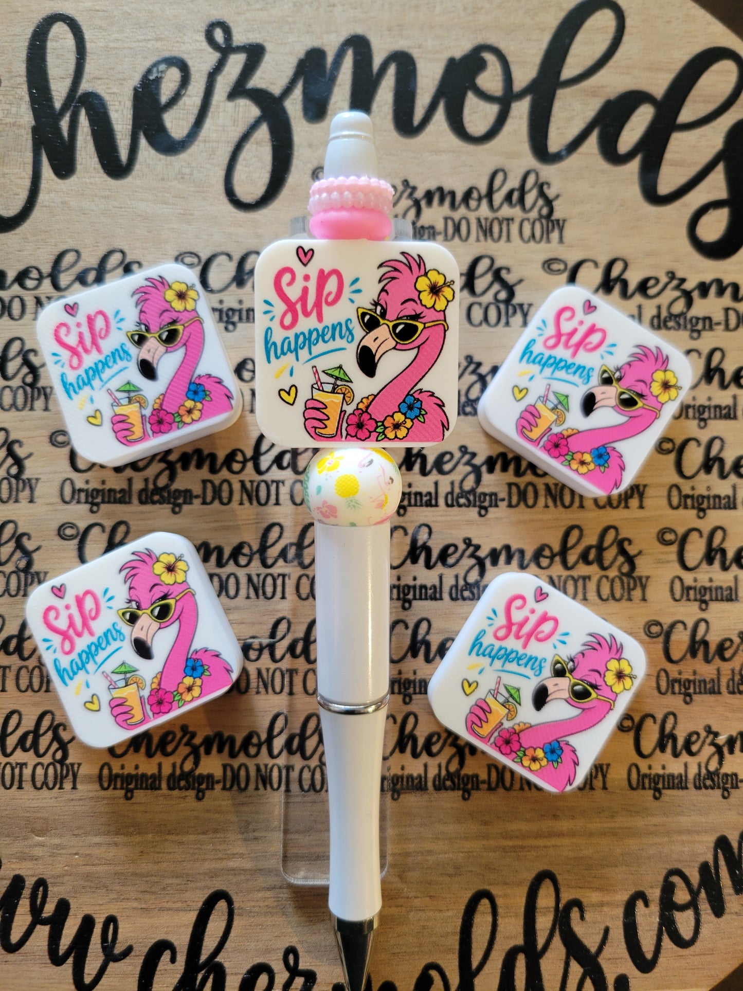 CE 3d printed focal Bead-sip happens flamingo - CG Exclusive design