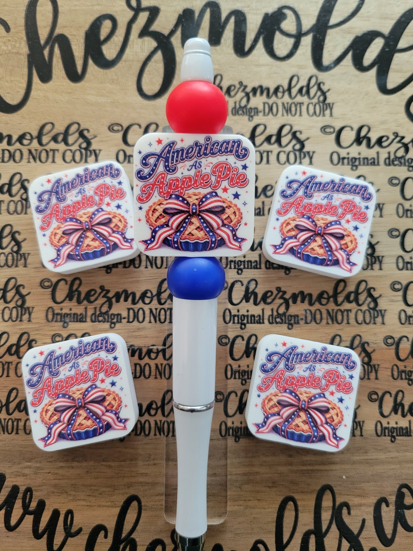 CE 3d printed focal Bead-American as apple pie- CG Exclusive design