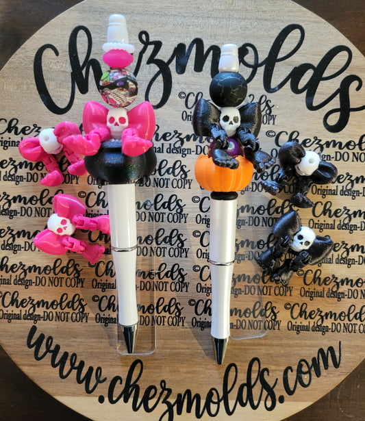 CE 3d printed focal bead- Cutie skull bow kicker ( flexy feet )