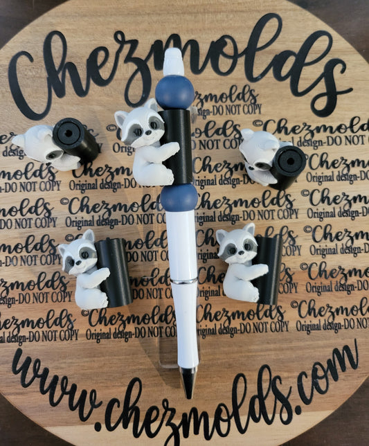 CE 3d printed focal bead- "Charlie" Raccoon- Chez Pole dancer