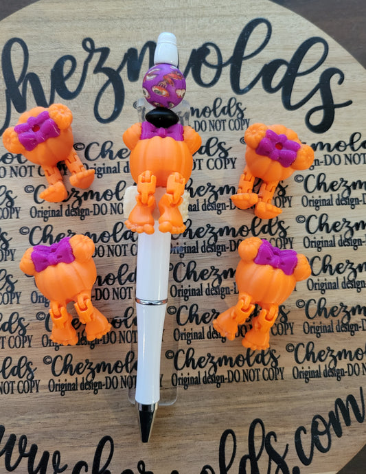 CE 3d printed focal Bead-Pumpkin with bow Kicker ( flexy feet )