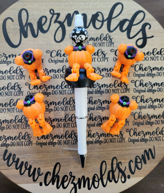 CE 3d printed focal Bead-Pumpkin with witch hat Kicker ( flexy feet )