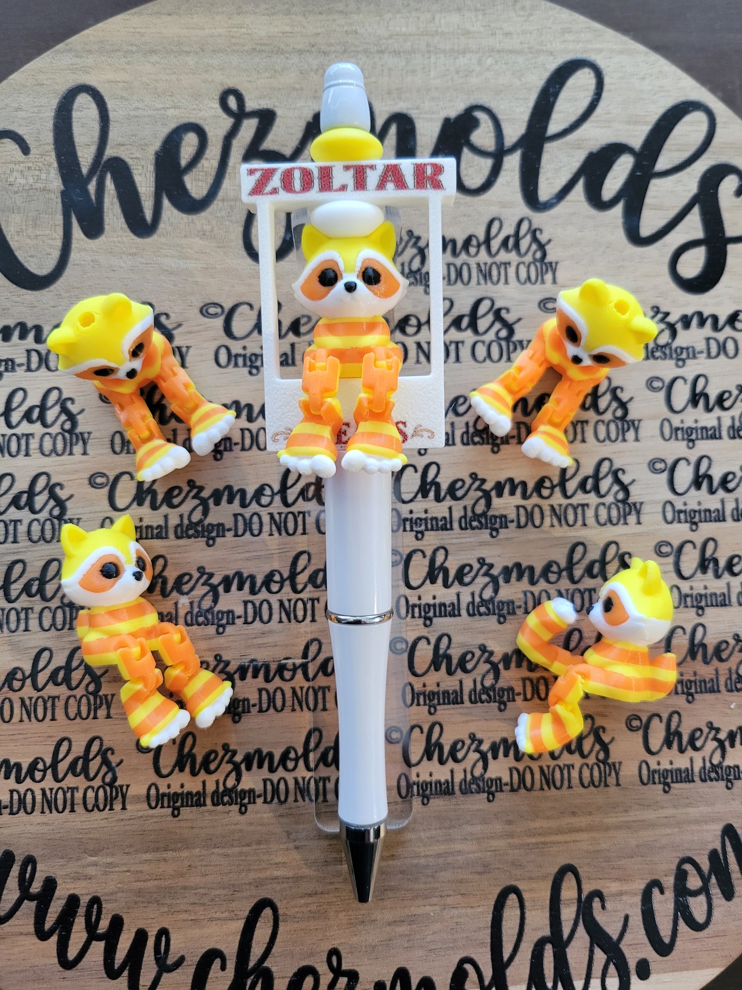 CE 3d printed focal Bead-Halloween edition candy corn raccoon Kicker ( flexy feet )