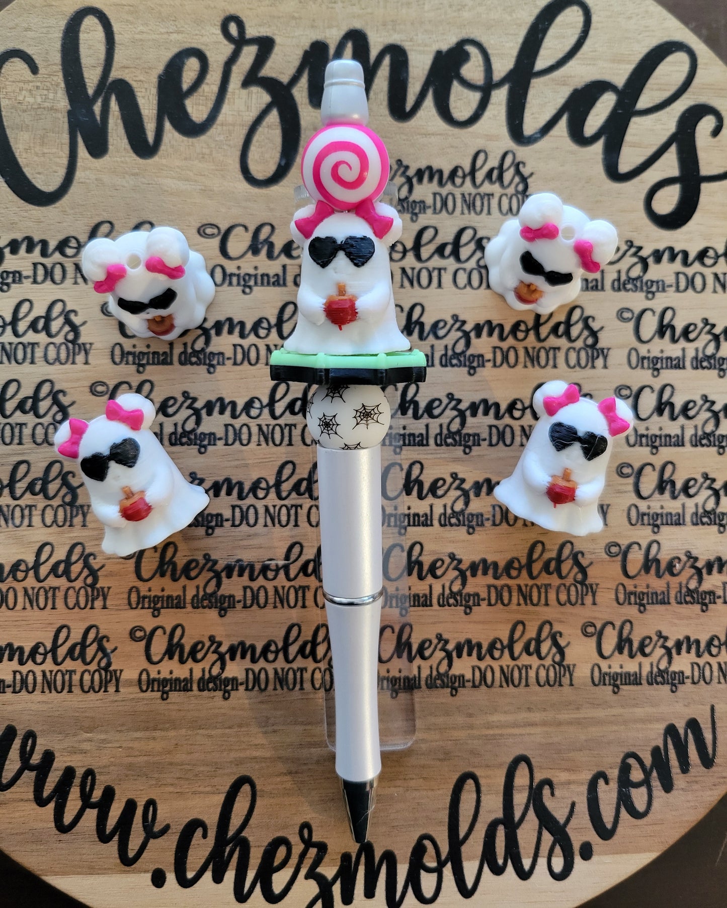 CE 3d printed focal Bead- Boujee babe ghost with carmel apple NONK
