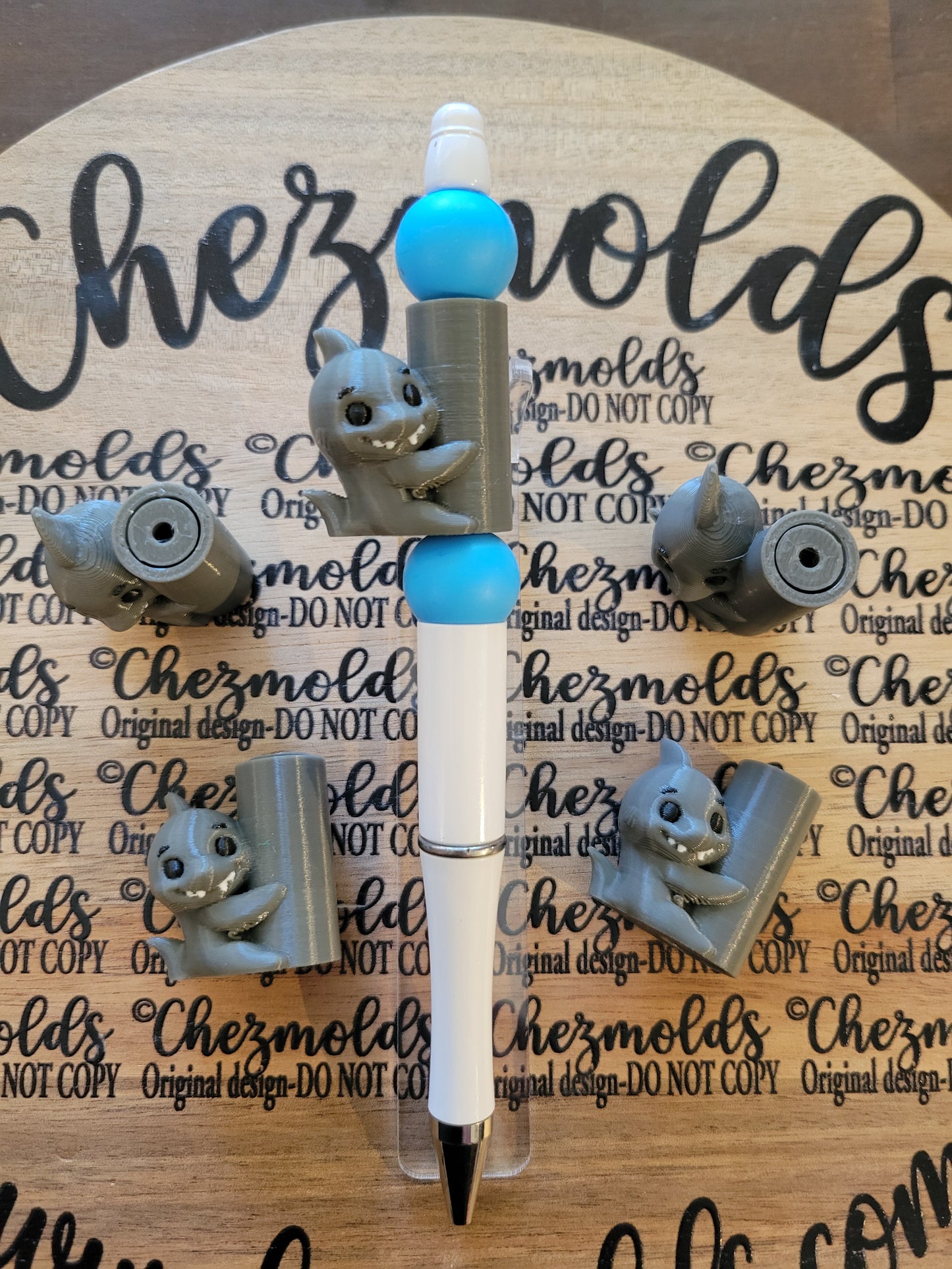 CE 3d printed focal bead- "Bruce" shark- Chez Pole dancer