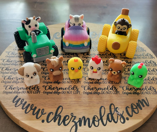 3d printed desk buddy fidget clicker- choose your ride then add your animal ( 1 per vehicle ONLY)