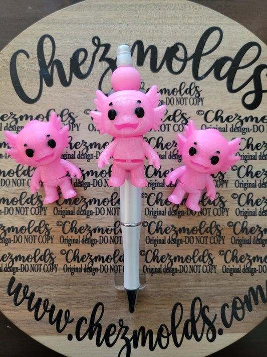 CE 3d printed focal Bead DANGLERZ-standing pink pearl axolotl