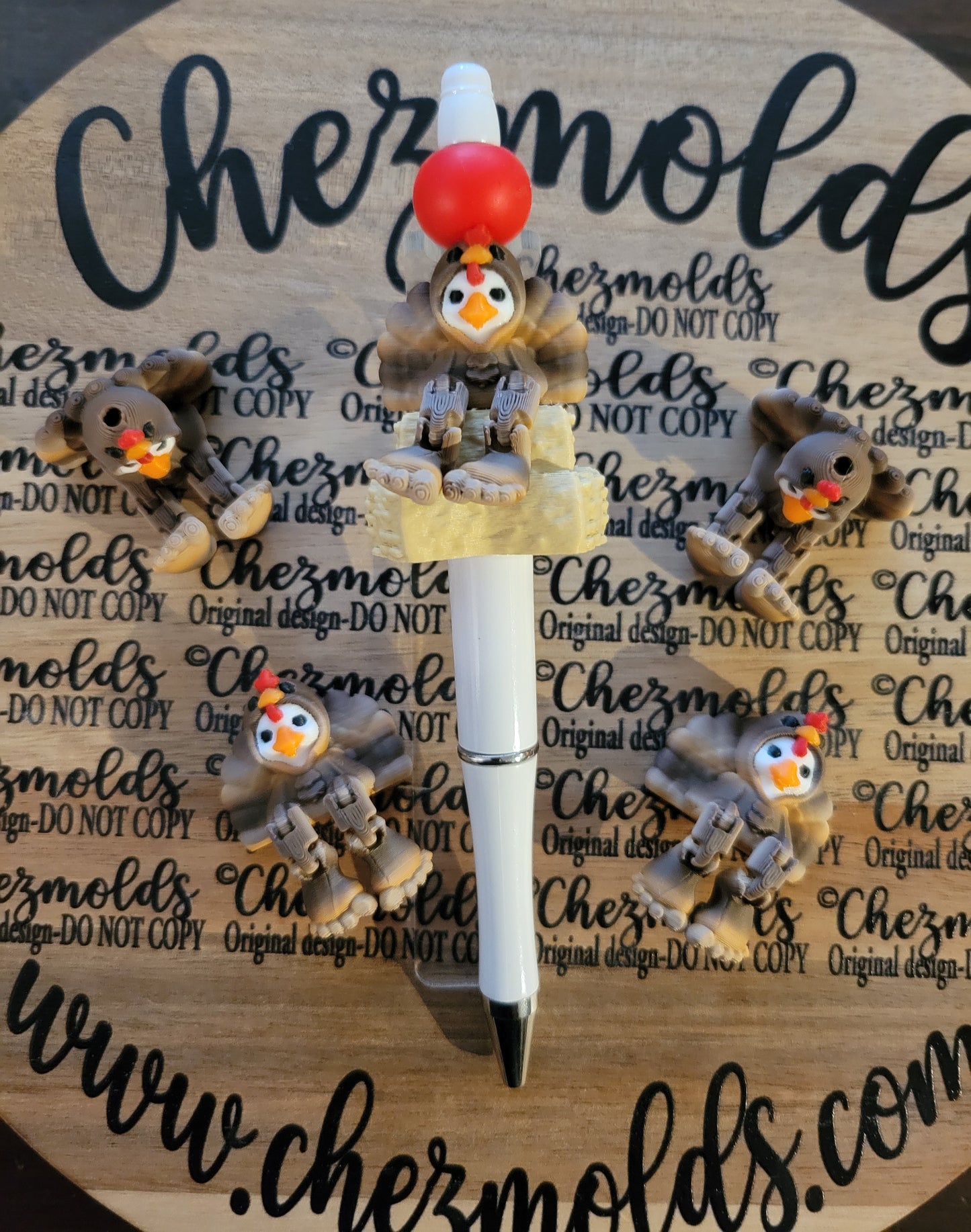 CE 3d printed focal Bead-goose dressed as turkey Kicker ( flexy feet )brown