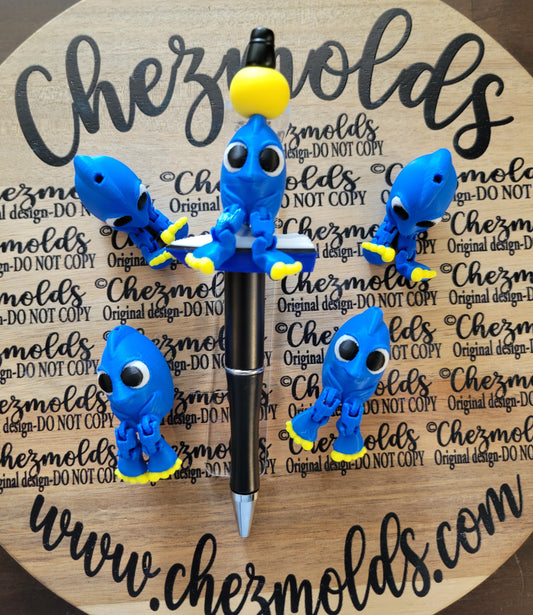 CE 3d printed focal Bead- Cutie Blue tang fish kicker ( flexy feet )