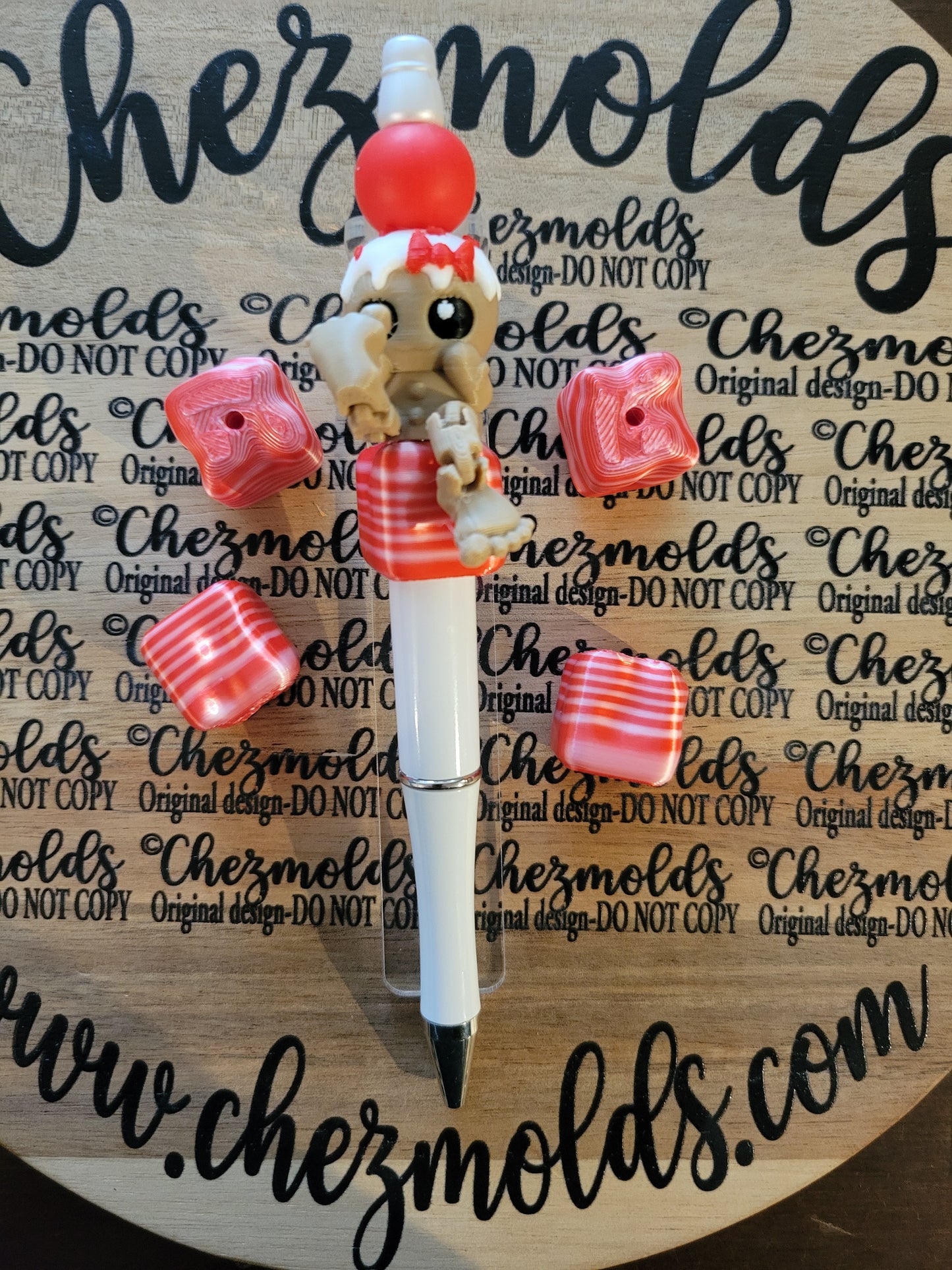 CE 3d printed focal Bead-Candy cane cube