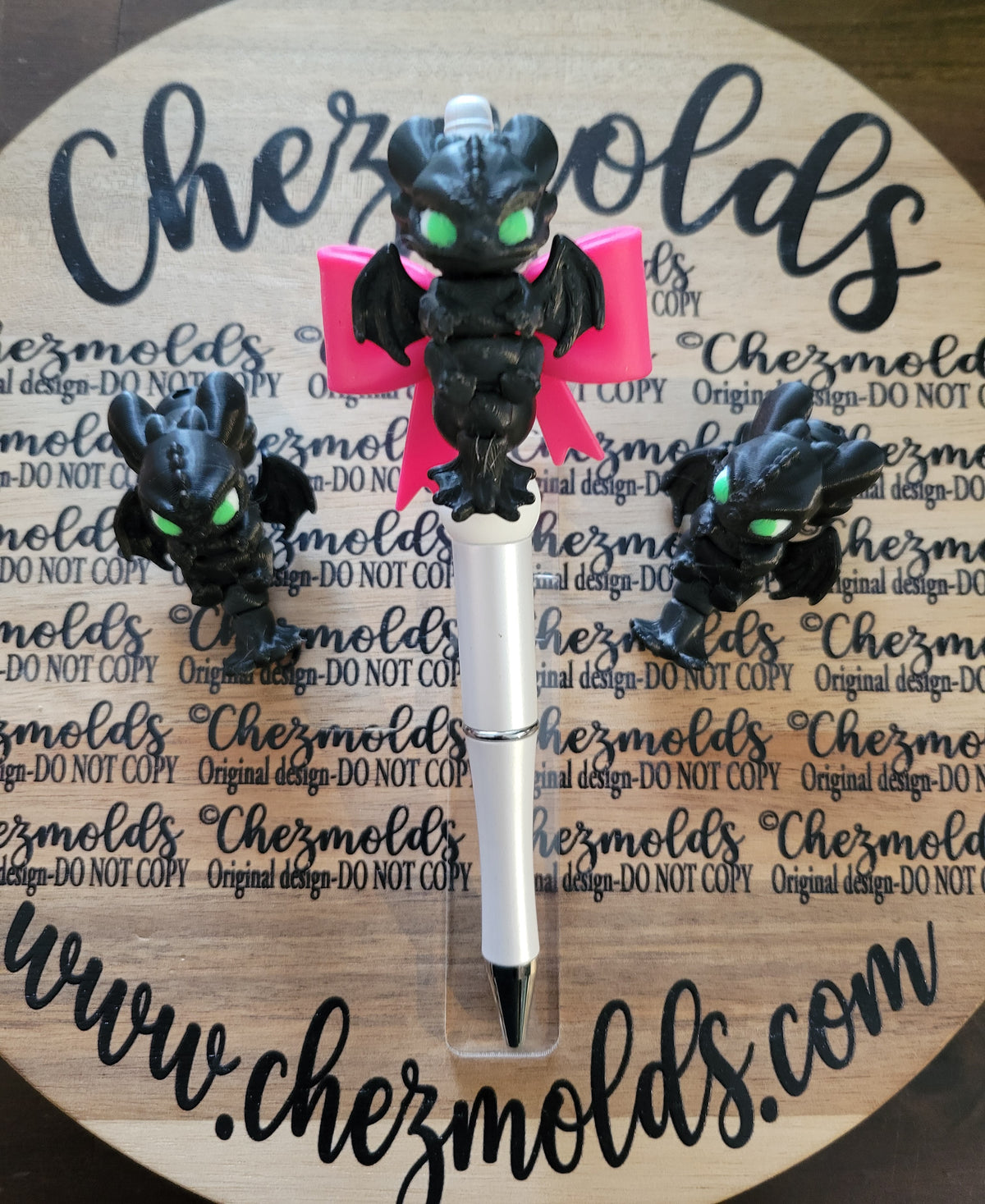 CE 3d printed focal Bead DANGLERZ-black dragon green eyes