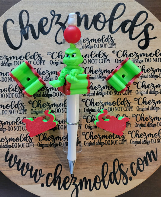 CE 3d printed focal Bead- grinchy sleigh
