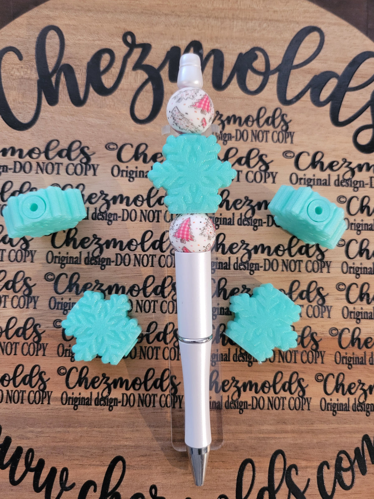 CE 3d printed focal bead- teal pearl snowflake pole dancer ( spinner )