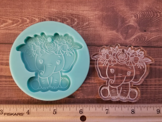 Elephant floral headband Keychain Mold