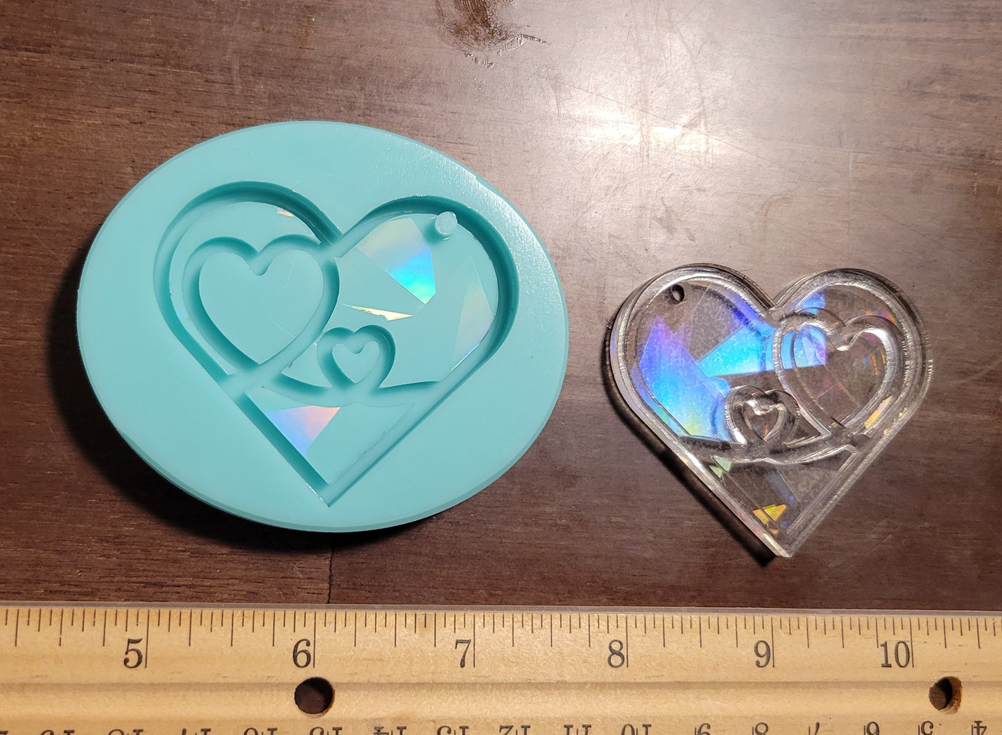 Holographic Heart Keychain heart in heart