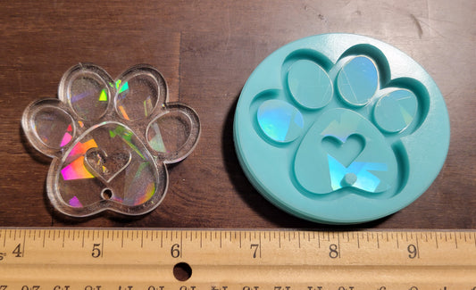 Holographic Paw Keychain-heart in center