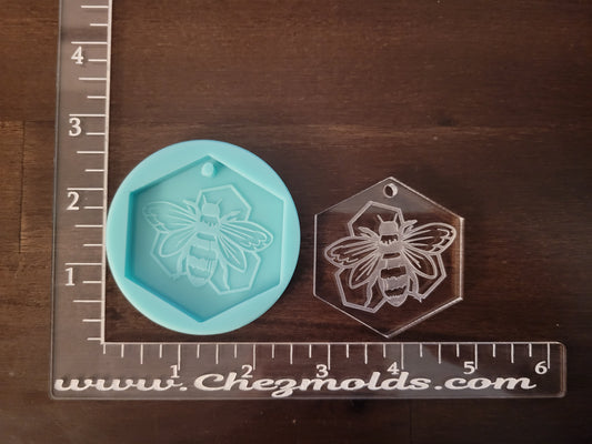 Bee Keychain- Honey bee and honeycomb