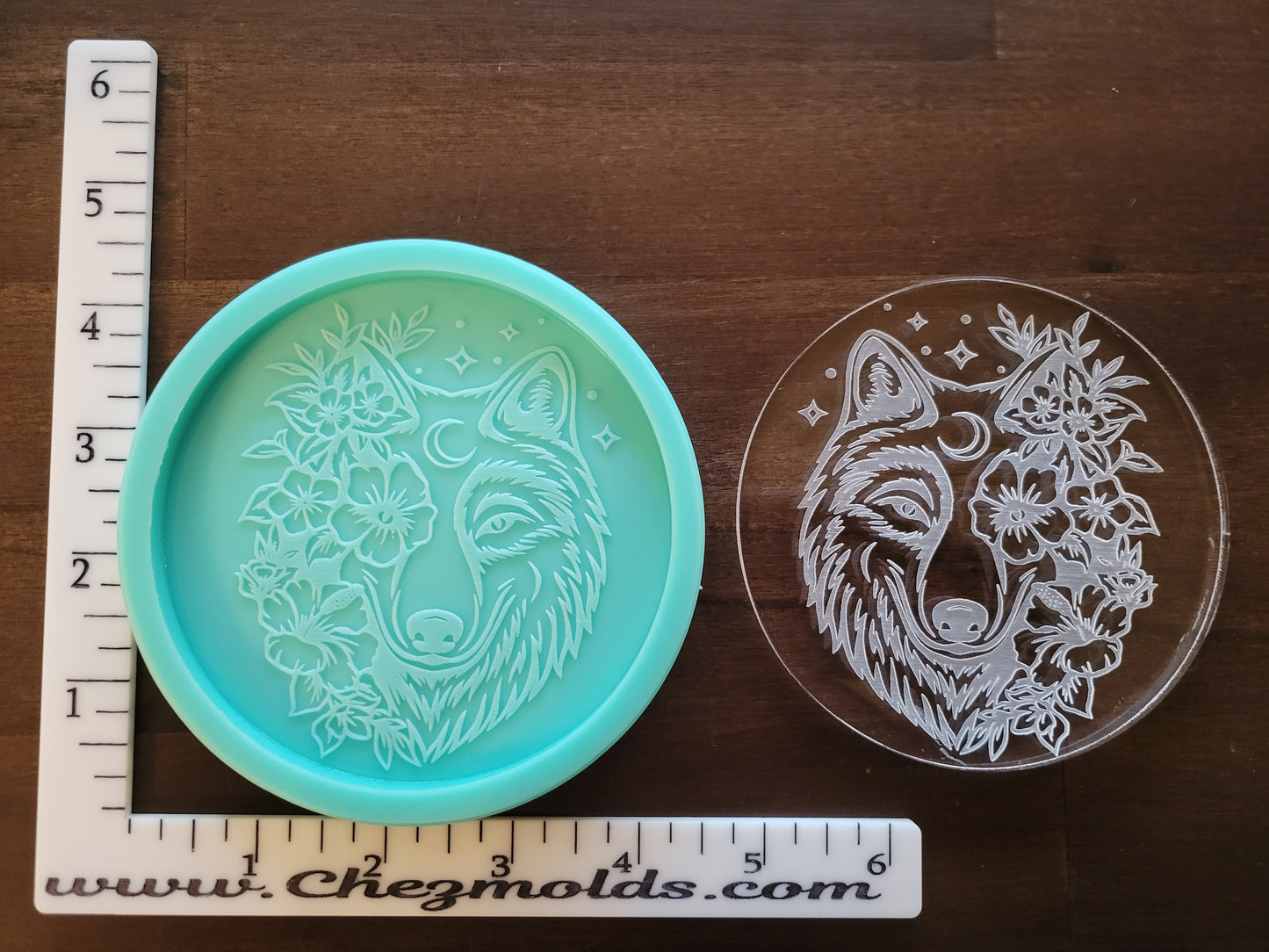 Floral wolf coaster