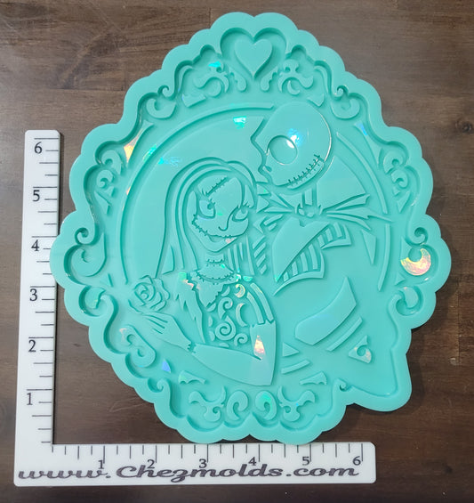 XL holo Jack and sally inspired cameo- layered wall plaque