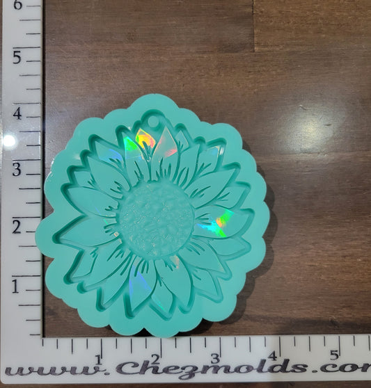 Layered holo with center texture sunflower car charm or bag tag